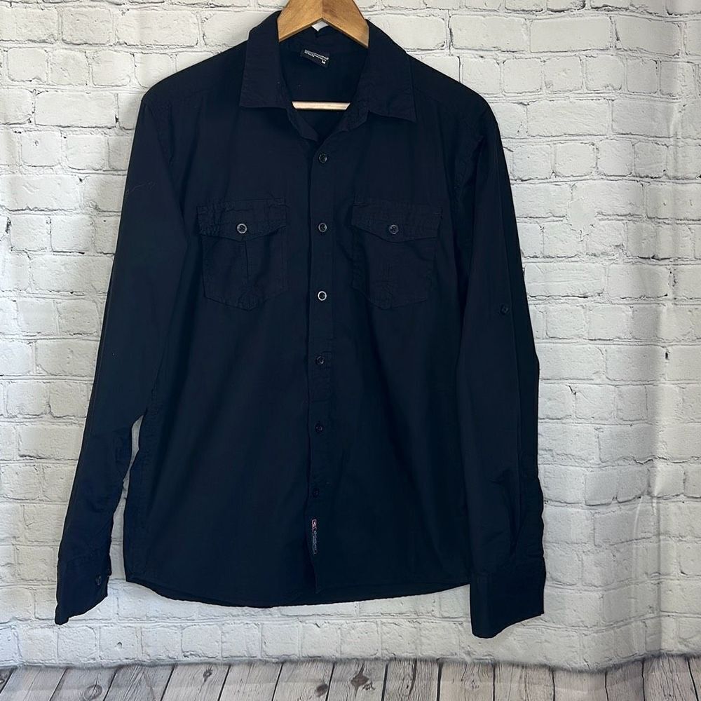 South Pole Mens Black Roll‎ Tab Long Sleeve Button Down Shirt size M Medium
